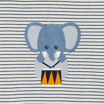 Baby boy's blue striped elephant romper suit