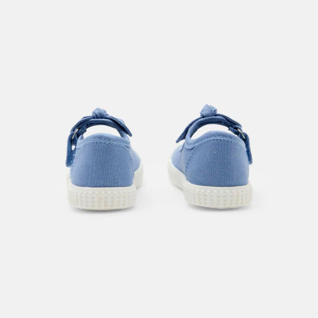 Ballerines toile à noeud bleu bébé fille