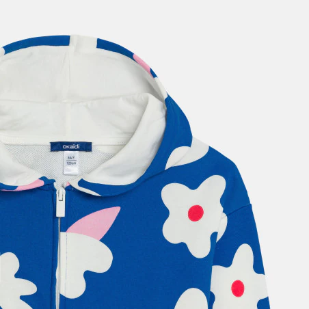 Girl's blue floral fleece hoodie