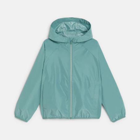 Boy's green waterproof windcheater jacket.