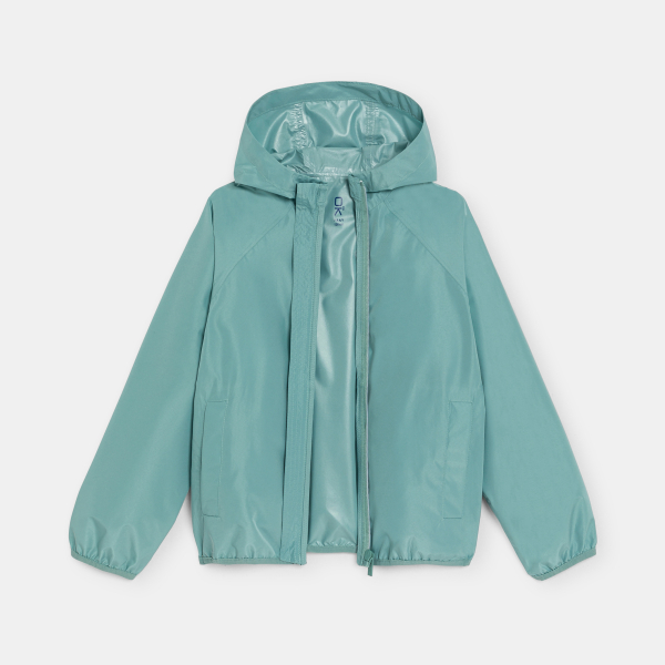 Boy's green waterproof windcheater jacket.