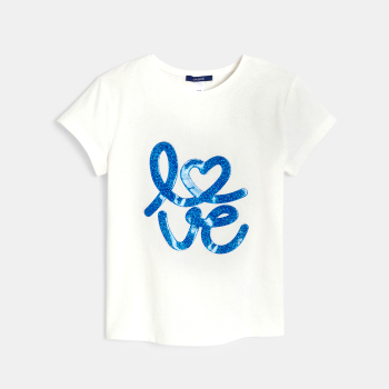 Girl's white short-sleeve love slogan T-shirt