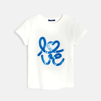 T-shirt manches courtes message love blanc Fille