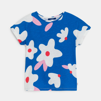 Girl's blue printed short-sleeve T-shirt