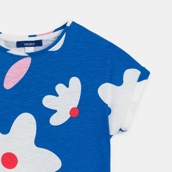 T-shirt manches courtes imprimé bleu Fille