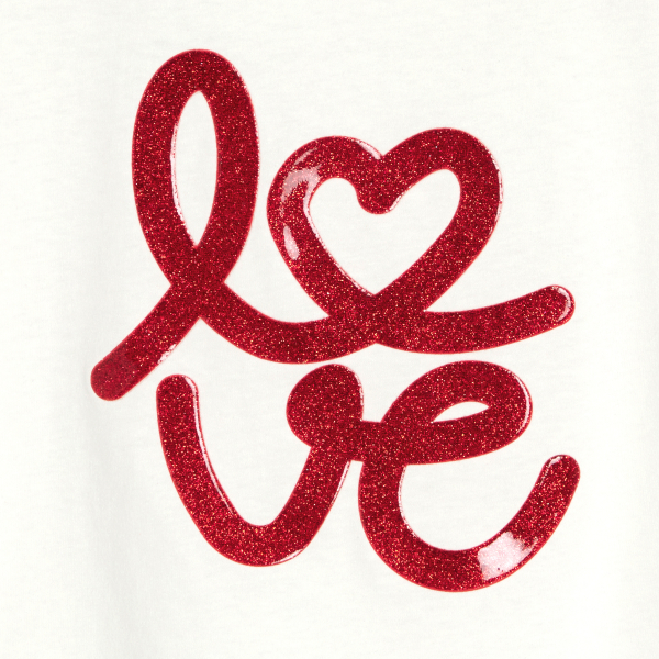 Girl's white short-sleeve love slogan T-shirt