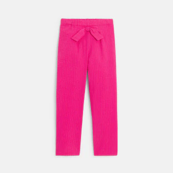 Girls' pink embossed plain carrot trousers