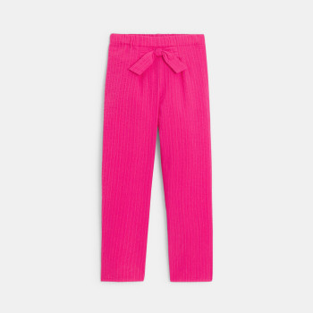 Pantalon carrot uni gaufré rose Fille