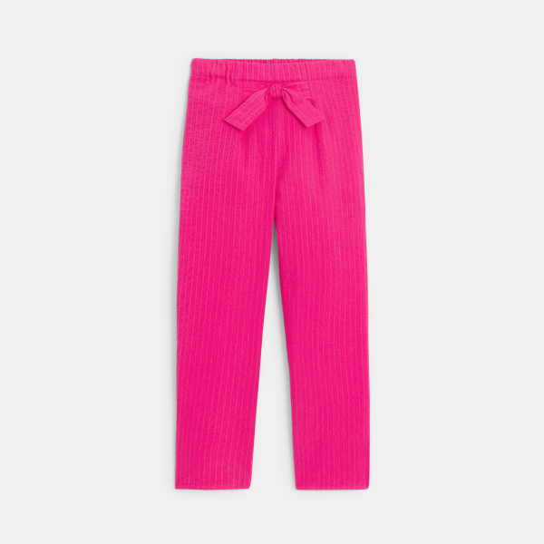 Girls' pink embossed plain carrot trousers