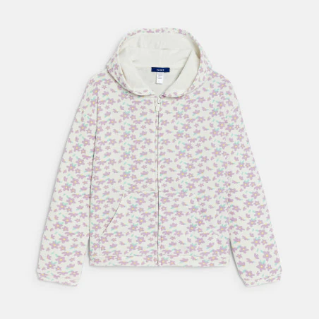 Sweat-shirt en molleton fleuri mauve Fille