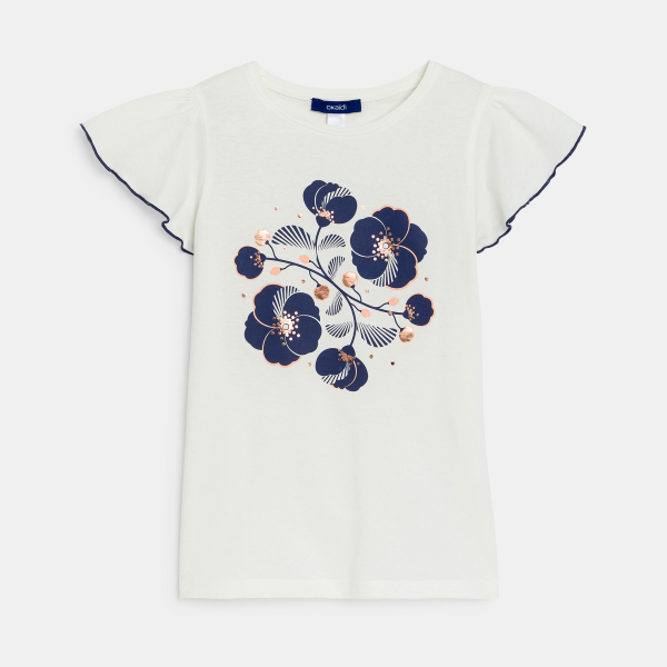 Girl's orange butterfly sleeve T-shirt with sparkly motif
