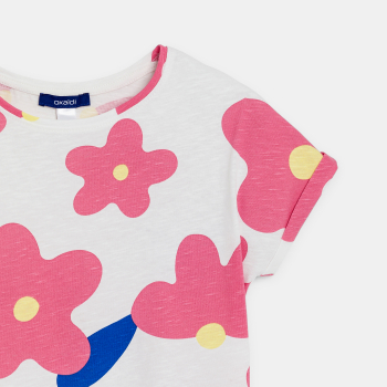 Girl's white printed short-sleeve T-shirt