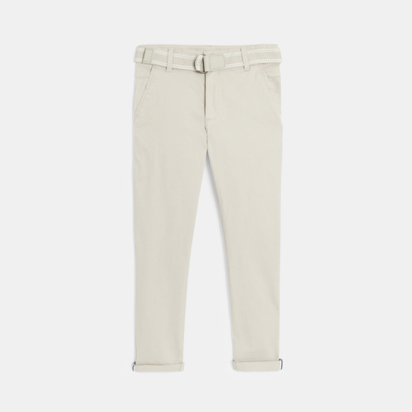 Pantalon chino slim + ceinture écru Garçon