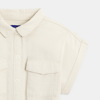 Girl's ecru short-sleeved shirt-dress