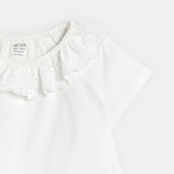 T-shirt col broderies blanc bébé fille