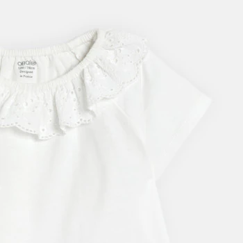 T-shirt col broderies blanc bébé fille