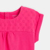 Baby girl's pink two-fabric T-shirt with broderie anglaise