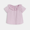 Baby girl's mauve T-shirt with embroidered collar