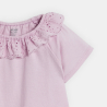Baby girl's mauve T-shirt with embroidered collar