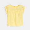 T-shirt bi-matière broderie anglaise jaune bébé fille