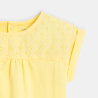 T-shirt bi-matière broderie anglaise jaune bébé fille