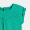 Baby girl's green two-fabric T-shirt with broderie anglaise