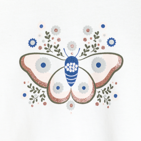 T-shirt papillon en relief bleu bébé fille