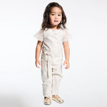 Combi longue irisée manches courtes brodées beige bébé fille