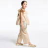 Girl's sand-coloured sparkly wide-leg trousers
