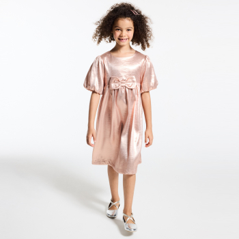 Girl's pink sparkly crêpe dress with balloon sleeves