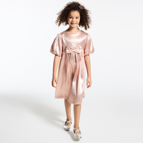 Robe en crêpe irisé à manches ballon rose Fille