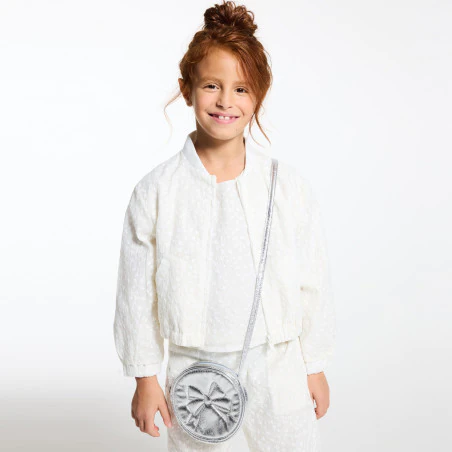 Blouson bomber brodé blanc Fille