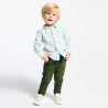 Chemise lin et coton rayée manches retroussables vert bébé garçon