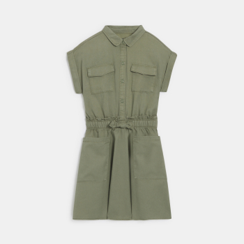 Robe-chemise manches courtes kaki Fille
