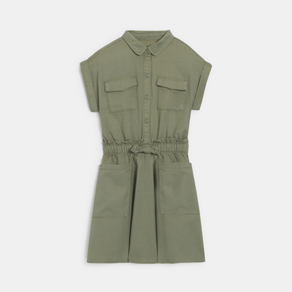 Girl's khaki short-sleeved shirt-dress