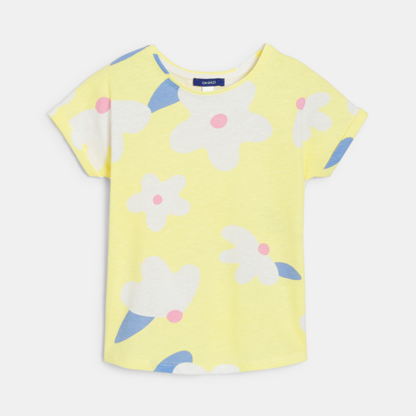 Girl's yellow printed short-sleeve T-shirt
