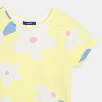 Girl's yellow printed short-sleeve T-shirt