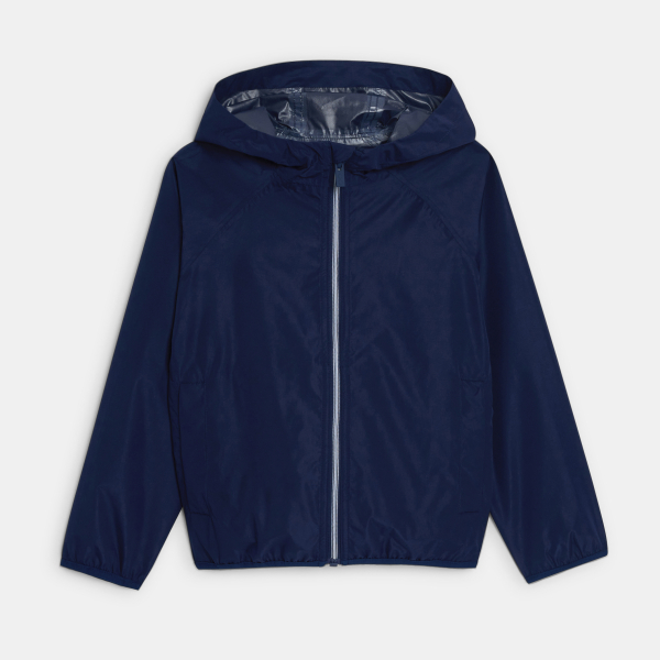 Boys' navy blue waterproof windbreaker jacket