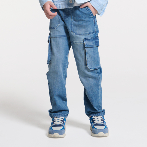 Jean cargo en denim délavé bleu Garçon