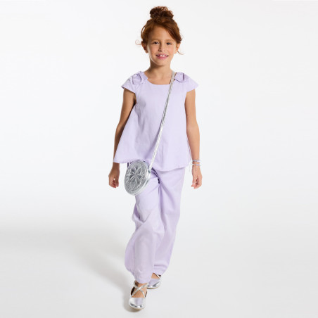 Girl's mauve plain blouse with bow detail Girl's mauve plain blouse with bow detail