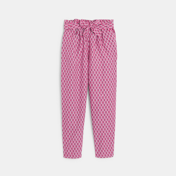 Girls pink printed wide leg trousers.
