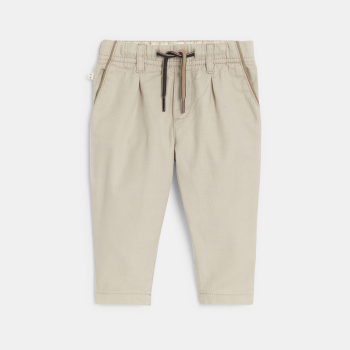 Pantalon chino coton et lin beige bébé garçon
