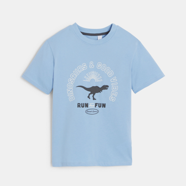 Boy's blue slogan T-shirt with short sleeves