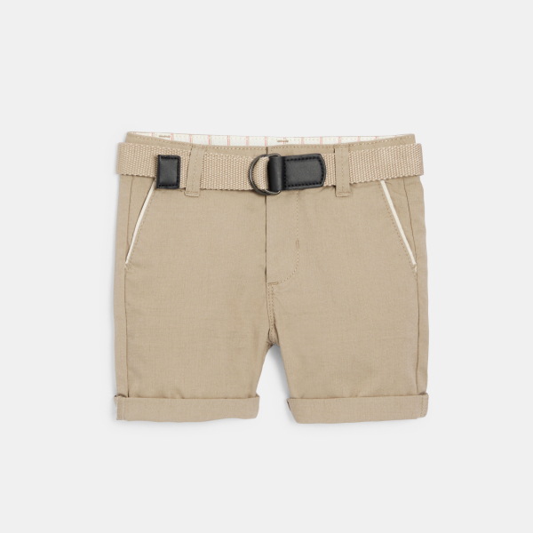 Short coton et lin à revers beige bébé garçon
