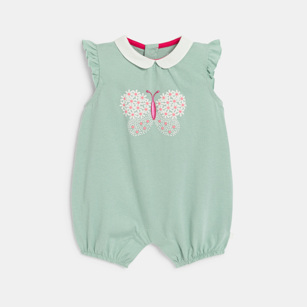Baby girl's green floral butterfly romper.