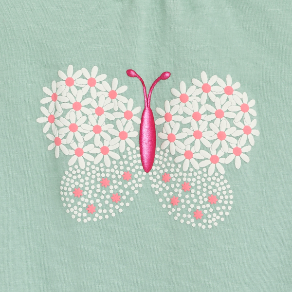 Baby girl's green floral butterfly romper.