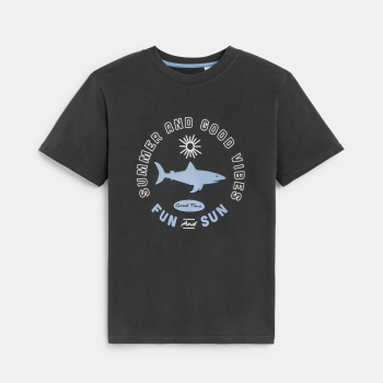 Boy's brown slogan T-shirt with short sleeves