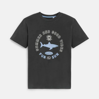 Boy's brown slogan T-shirt with short sleeves
