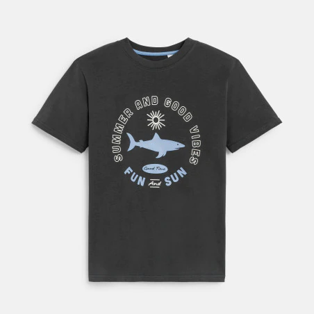Boy's brown slogan T-shirt with short sleeves