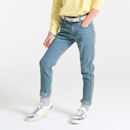 Girl's blue belted skinny jeans